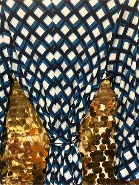 Banana Republic Blue Geometric Print V-Neck Blouse